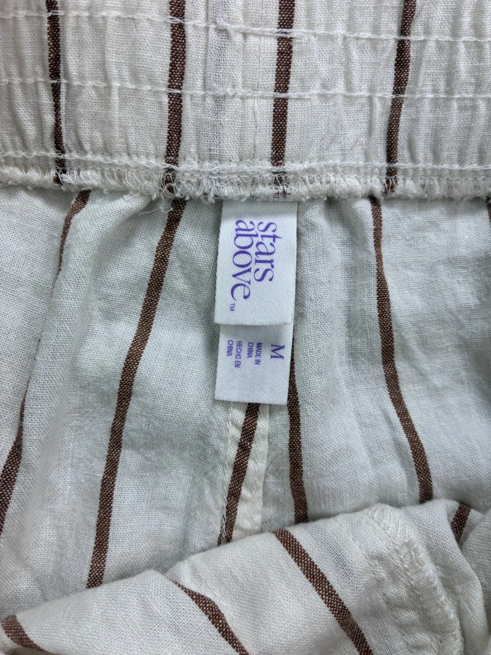 stars above Linen Blend Cream Wide-Leg Crop Pants with Brown Pinstripes Sz M